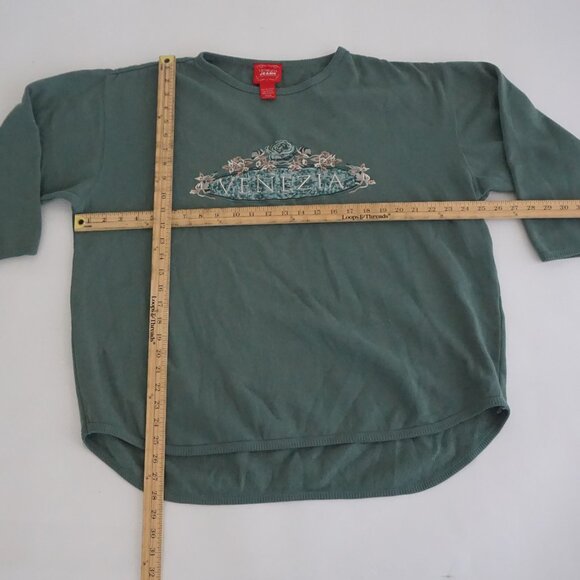 Vintage Venezia Jeans Sage Green Rose Floral Sweatshirt Embroidered Venezia 14 - Picture 2 of 10